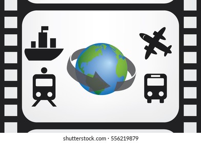Transportation around the world, vector illustration eps10. Icons: plane, train, bus, globe.