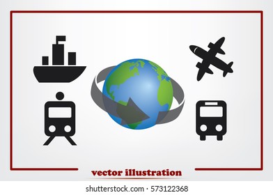 Transportation around the world, vector illustration eps10. Icons: plane, train, bus, globe 
