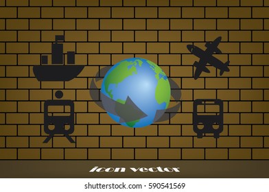 Transportation around the world, vector illustration eps10. Icons: plane, train, bus, globe 
