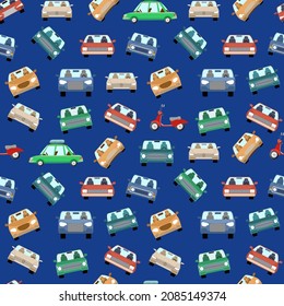 Transportation Background. Vector Seamless Pattern with Cars.
Seamless pattern with cute color cars. Funny illustration with repeated ornament of city transport.