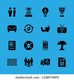 transportation, bathtub, managers, smartphone, drum, poison, medical result, pills and antenna vector icon. Simple icons set
