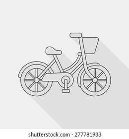 Transportation bicycle flat icon with long shadow, line icon