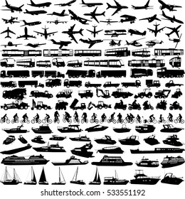 transportation big collection silhouettes - vector