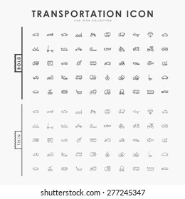 iconos de negrita y contorno delgado del transporte