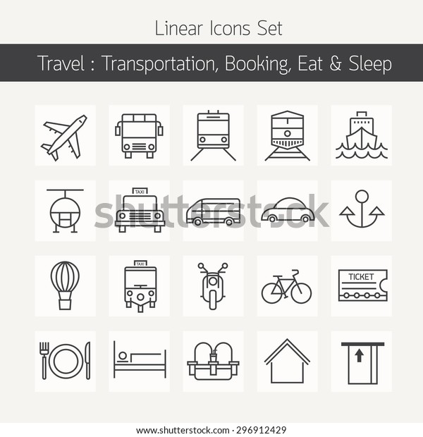 Transportation and Booking \
Line Icons Set