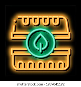 Transportation Box And Plant Leaf Packaging neon light sign vector. Glowing bright icon transparent symbol illustration