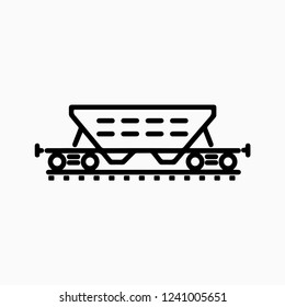 transportation of bulk cargo, railway, wagon on rails, vector illustration, hopper icon