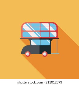 Transportation bus flat icon with long shadow
