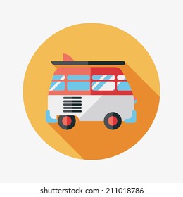 Transportation bus flat icon with long shadow