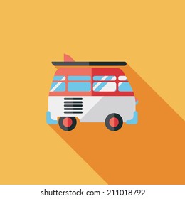 Transportation bus flat icon with long shadow