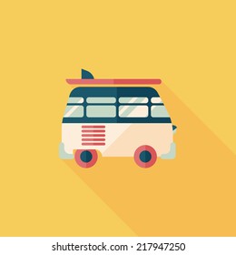 Transportation bus flat icon with long shadow
