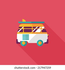 Transportation bus flat icon with long shadow