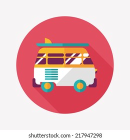 Transportation bus flat icon with long shadow