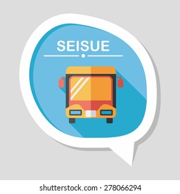 Transportation bus flat icon with long shadow