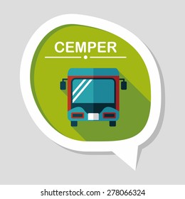 Transportation bus flat icon with long shadow