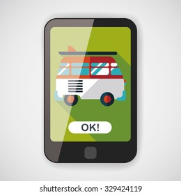 Transportation bus flat icon with long shadow