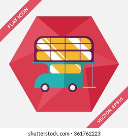 Transportation bus flat icon with long shadow