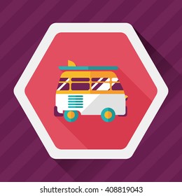 Transportation bus flat icon with long shadow