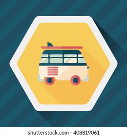 Transportation bus flat icon with long shadow