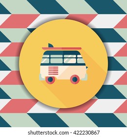 Transportation bus flat icon with long shadow