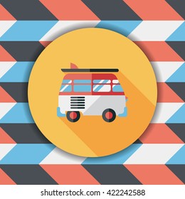 Transportation bus flat icon with long shadow