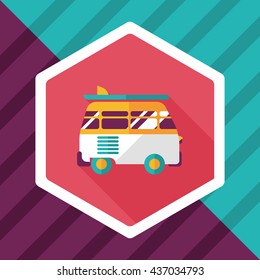 Transportation bus flat icon with long shadow