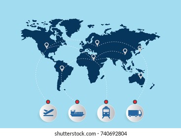 Transportation Business or import export Process chart on map. Abstract elements of graph, Vector business template for presentation. Creative concept for infographic.