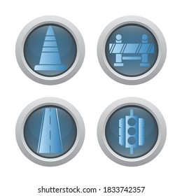 Icono de botón de transporte, conjunto de iconos de transporte, carretera, tráfico, cono.