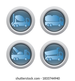Transportation button icon, set of icons of transport, truck, lorry, cargo, delivery.