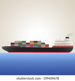 Transportation of by sea containers. Vector illustration
