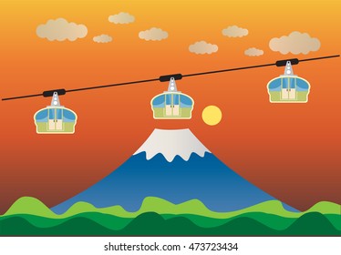 Transportation cable car  with big mountain background Vector Illustration
