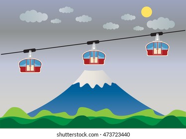 Transportation cable car  with big mountain background Vector Illustration
