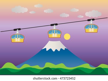 Transportation cable car  with big mountain background Vector Illustration