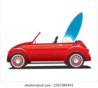 Transportation Car Beetle Bug Red with Surfboard