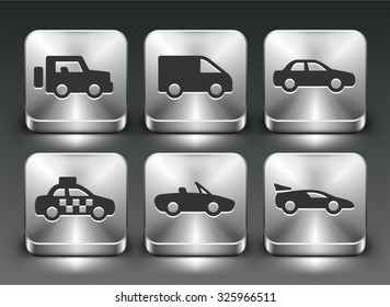 Transportation and cars on Silver Square Buttons