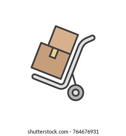 Transportation cart flat line colored icon.