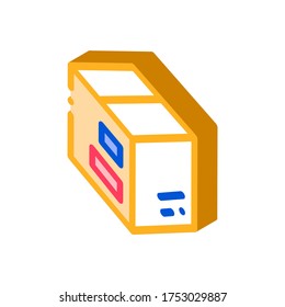 Señal isométrica del vector de caja de cartón. ilustración de símbolo aislado de color