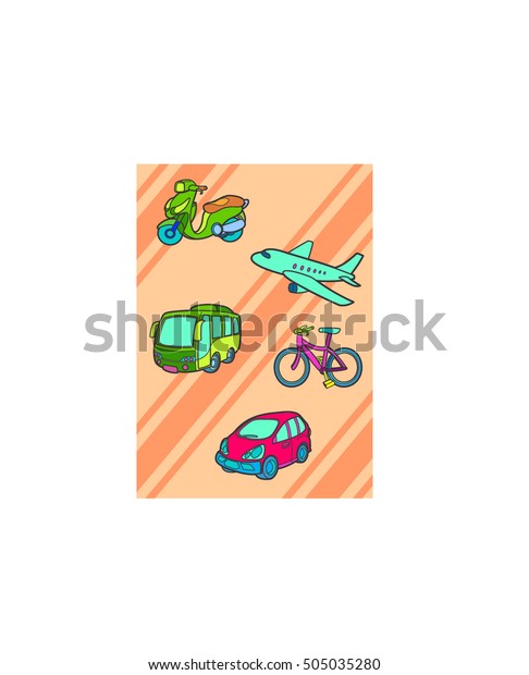 Transportation Cartoon Package. bike - plane -\
bus - car -\
motorcycle