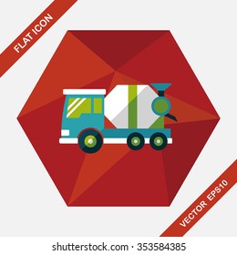 Transportation Cement mixer flat icon with long shadow,eps10