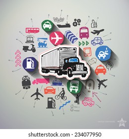 Transportation collage with icons background. Vector illustration