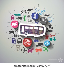 Transportation collage with icons background. Vector illustration