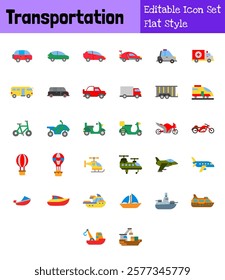 Transportation Collection Icon Set Flat Style