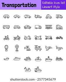 Transportation Collection Icon Set Lineart Style