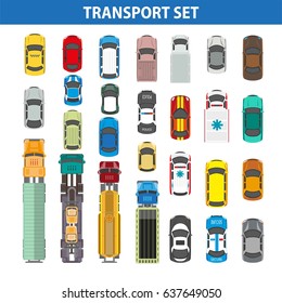 Transportation colorful collection on white vector flat picture