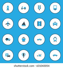 Transportation Colorful Icons Set. Collection Of Scooter, Stoplight, Trolley And Other Elements. Also Includes Symbols Such As Auto, Guide, Taxi.