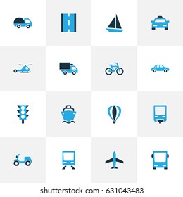 Transportation Colorful Icons Set. Collection Of Sailboat, Way, Autobus And Other Elements. Also Includes Symbols Such As Chopper, Driveway, Cab.