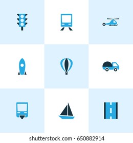 Transportation Colorful Icons Set. Collection Of Sailboat, Chopper, Monorail And Other Elements. Also Includes Symbols Such As Way, Bogie, Chopper.