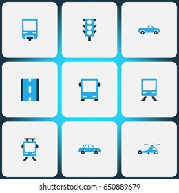Transportation Colorful Icons Set. Collection Of Monorail, Autobus, Way And Other Elements. Also Includes Symbols Such As Car, Chopper, Traffic.