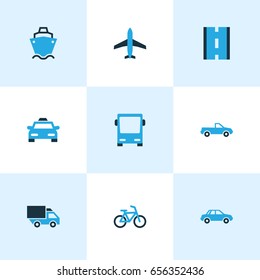 Transportation Colorful Icons Set. Collection Of Cabriolet, Bicycle, Tanker And Other Elements. Also Includes Symbols Such As Cycle, Road, Truck.