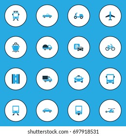 Transportation Colorful Icons Set. Collection Of Auto, Parking, Carriage And Other Elements. Also Includes Symbols Such As Bus, Cab, Copter.